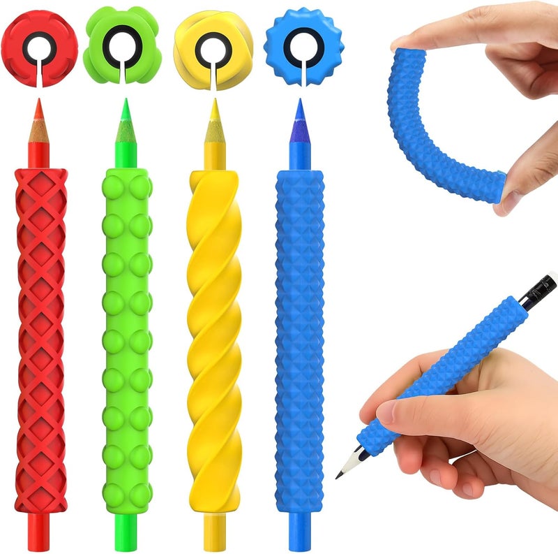 BUSOHA 4 Pack Textured Silicone Pencil Grips - Sensory Fidget for Classroom Textured Squishy Pencil Grips for Kids Handwriting ADHD Tools Gift for Anxiety Relief Items Stocking Stuffers - Image 1